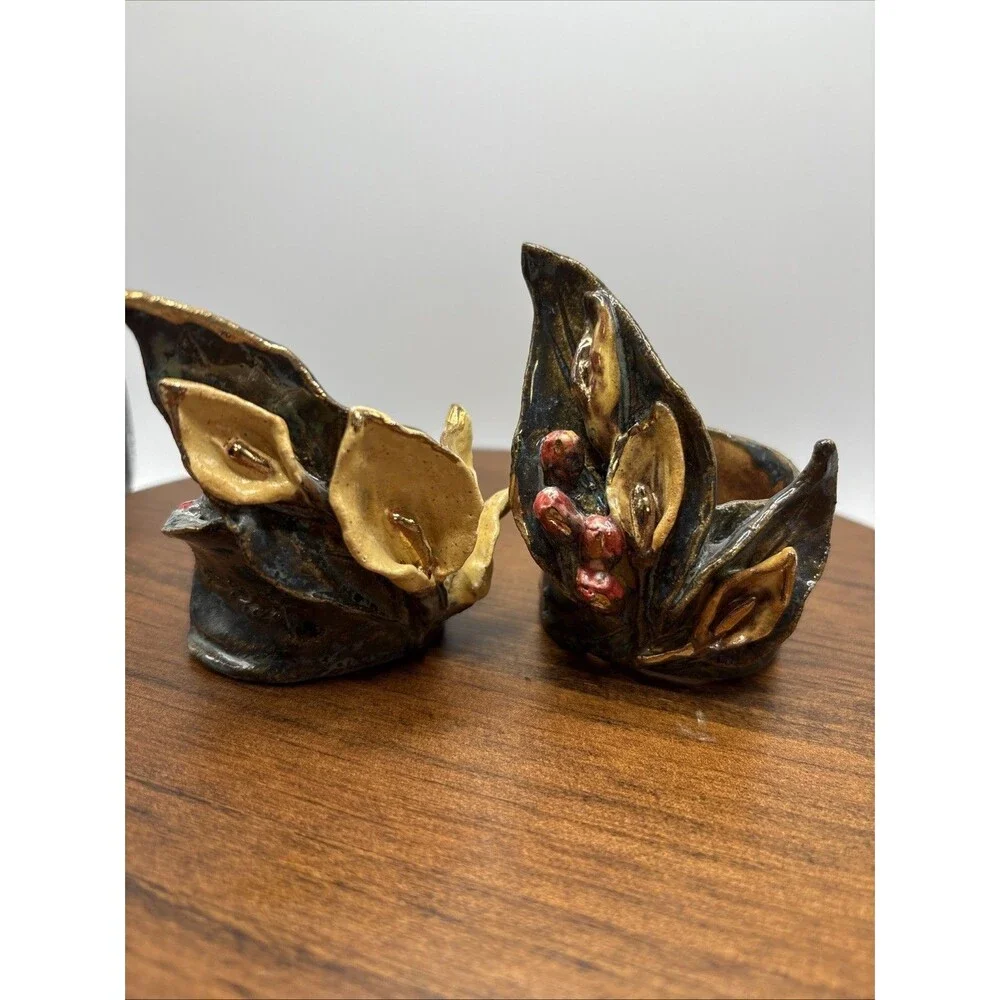 Studio Pottery Napkin Rings, Flowers and Ladybugs